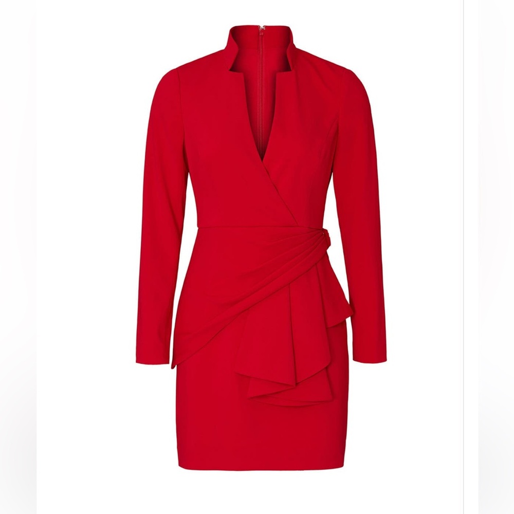 Preloved Badgley Mischka Red V-Neck Suit Dress Size 16